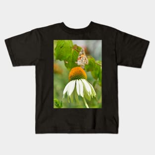 White Swan Echinacea with Butterfly Kids T-Shirt